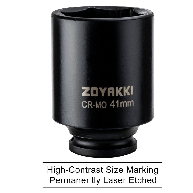 ZOYAKKI 1/2 "" Drive x 41 mm Deep 6 PT Impact Socket  CR-MO  1/2-inch Drive 6 Point Axle Nut Socket for Easy Removal of Axle Shaft Nuts (41MM) - Image 5